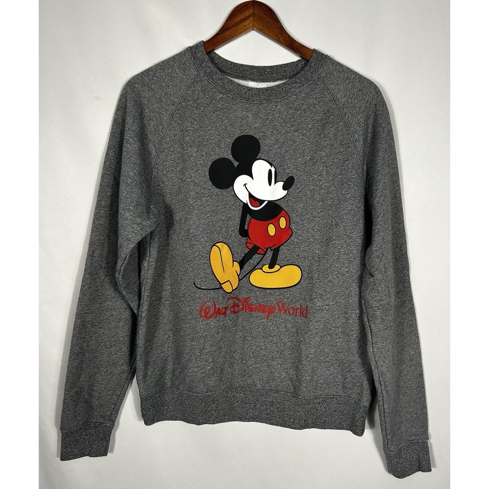 Walt Disney World Adult M Grey Classic Mickey Mouse Crewneck Pullover Sweatshirt